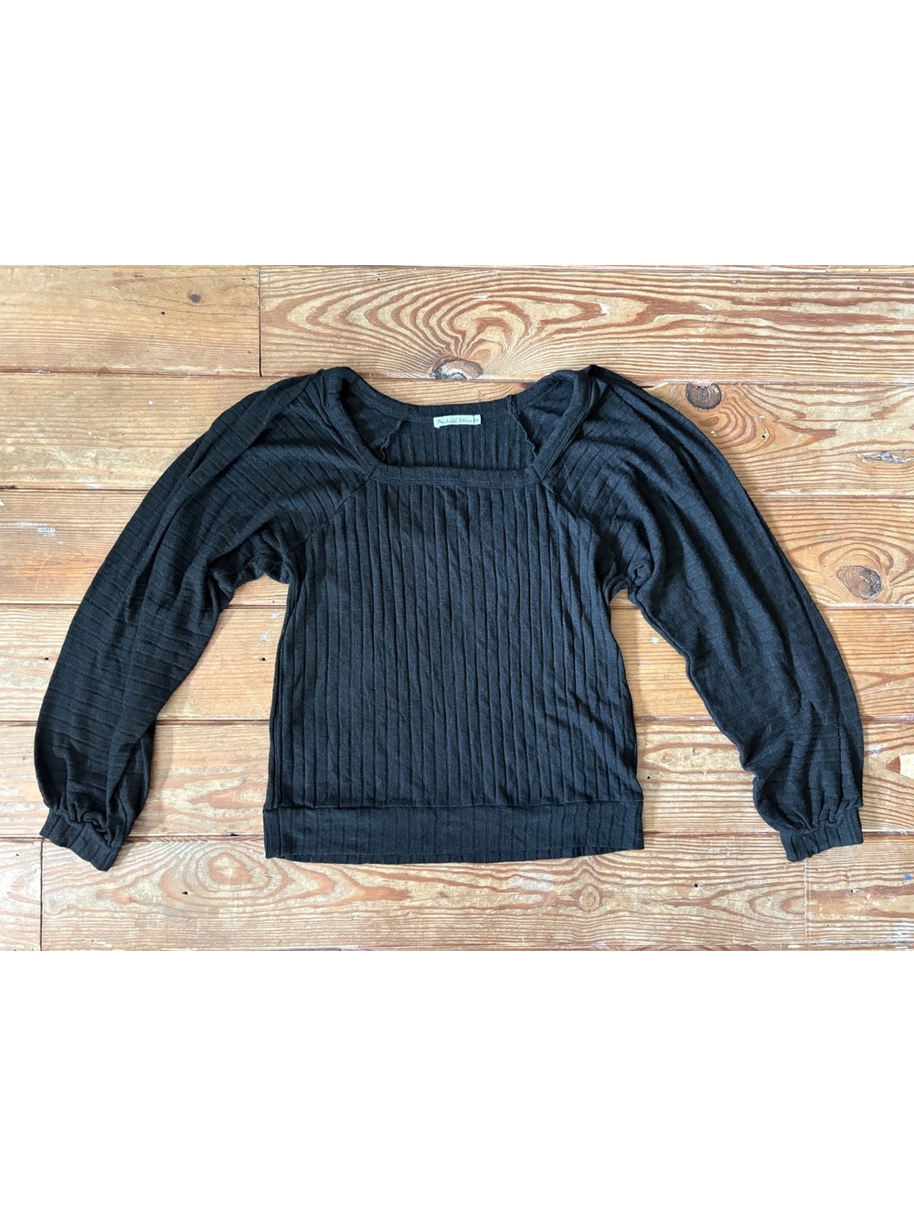 Michael Stars Black Ribbed Square Neck Long Sleeve Knit Top Women’s OS